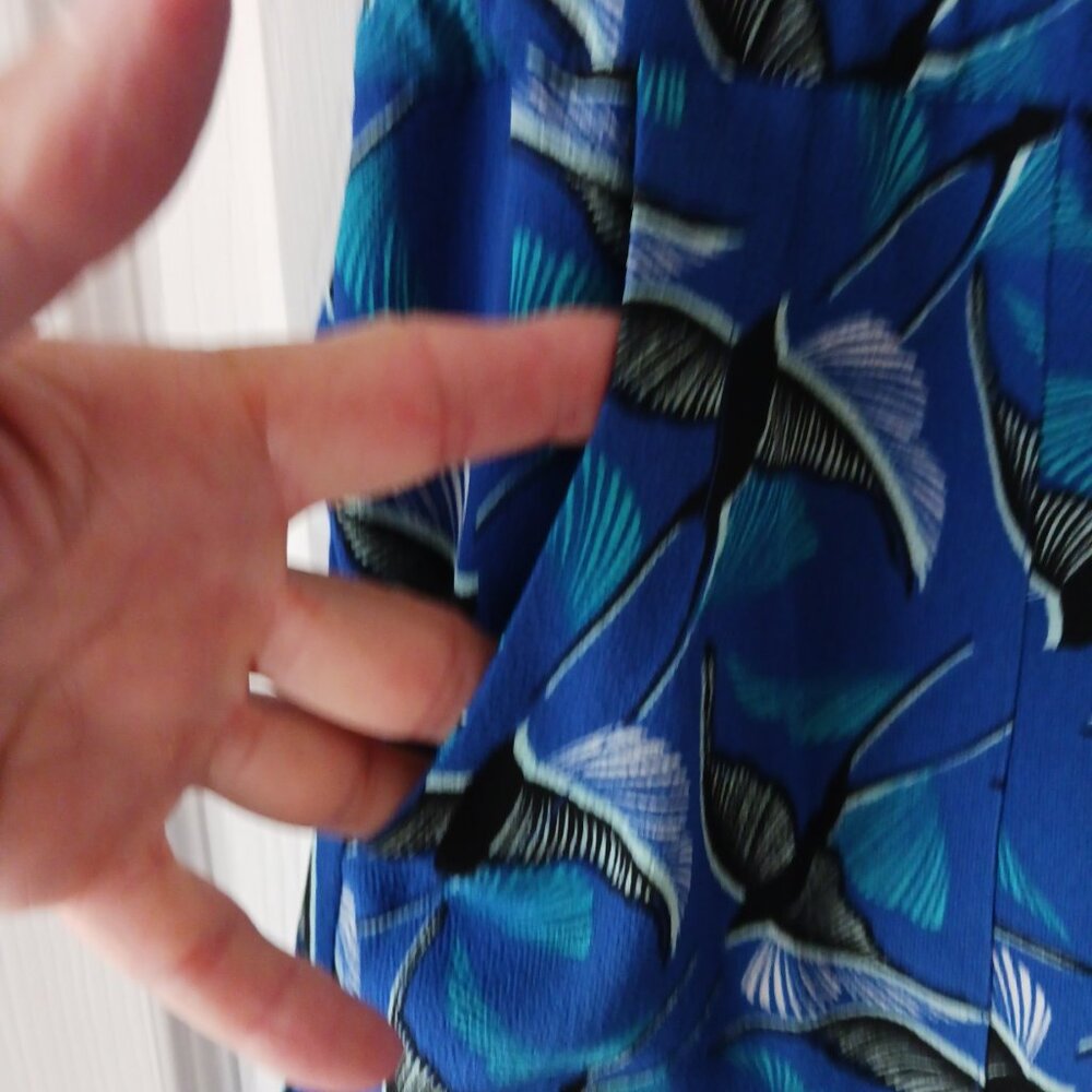 APT. 9 Dress Cinch Tie Waist Sleeveless Women's Medium Blue Pattern Birds Pocket - Picture 6 of 9
